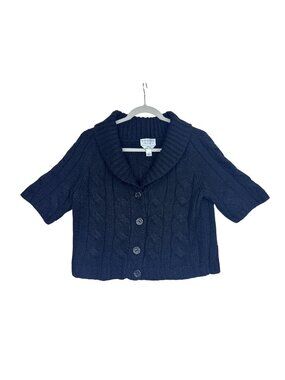 Talbots Sweater Cropped Women's M Black Cable Knit Button-Up Alpaca Wool